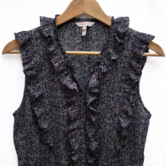 Rebecca Taylor Ruffle Top Sz 10 Sleeveless Cotton Silk Blend Pin-Tuck Lurex Chic - Picture 7 of 7